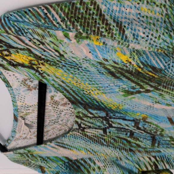 Dana Buchman Size L Short Sleeve Light Blue Teal Yellow Jersey - Picture 3 of 4